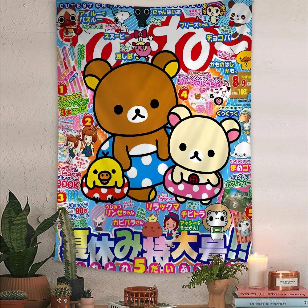 

VIKAMA Kawaii Cartoon Lazy Bear Tapestry Bohemian Japanese Style Wall Hanging Cute Home Bedroom Wall Decor 74x94cm(29x37in)