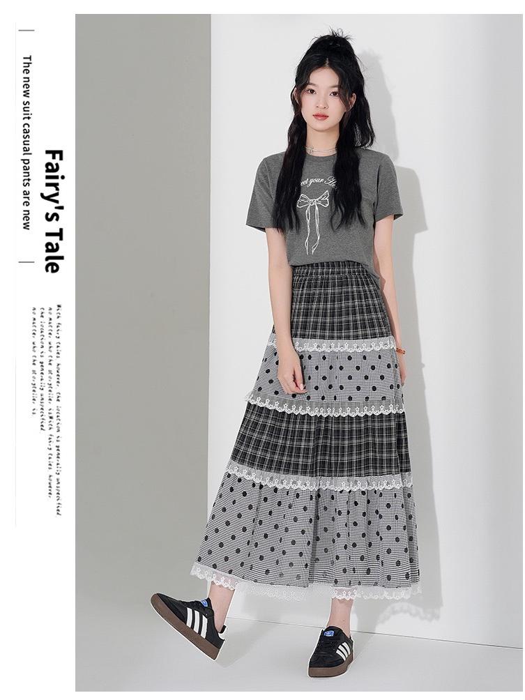 Jupe Midi en Dentelle à Pois Japonais: Ligne A, Étages, Doux, Style Collège pour la Garde-robe d'Été des Femmes