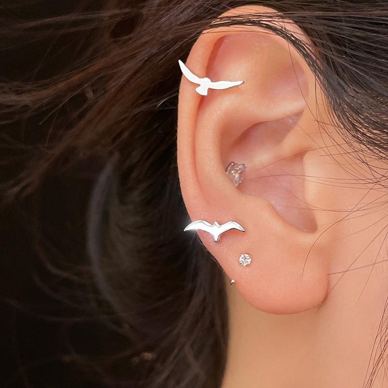 Orecchini a Bottone Gabbiano Personalità per Donne Coppia Creativi Argento Orecchini Gioielli Regali