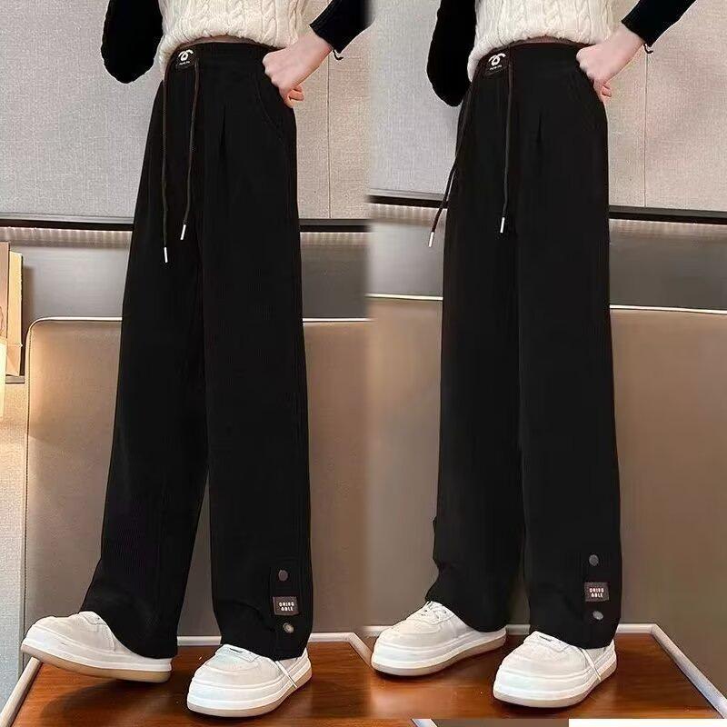 2024 Girls' Corduroy Wide-Leg Pants: Spring & Autumn Casual Straight-Leg for Kids
