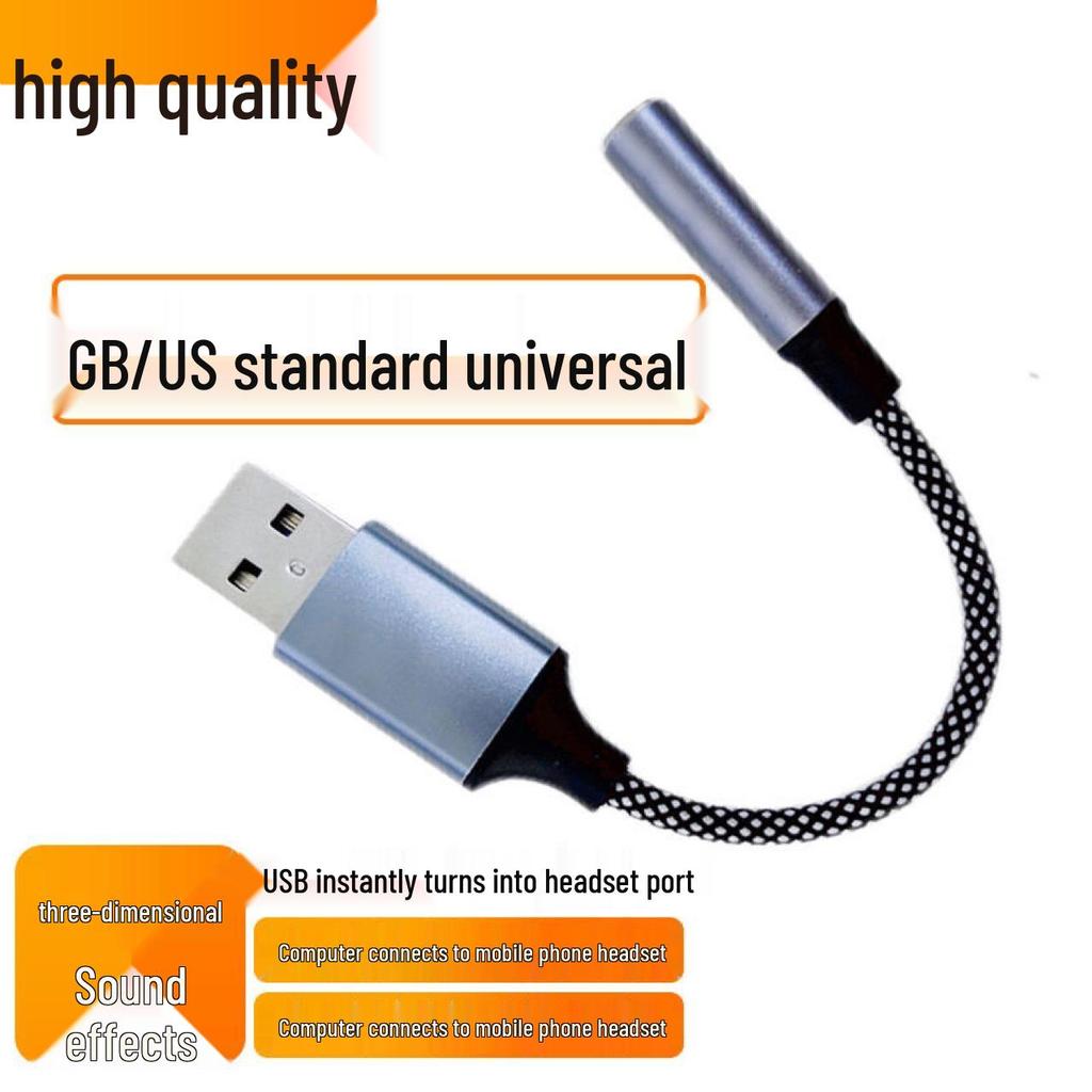 USB to 3.5mm Braided Audio Adapter Cable for Desktop, Laptop, Headphone & Microphone