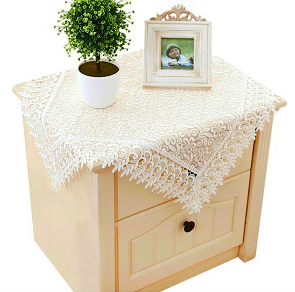 Heizi Lace Tablecloth, Rug, Side Table, Mini Chest, Scandinavian Style, TV Cover, Dustproof, 60cm X 60cm, White