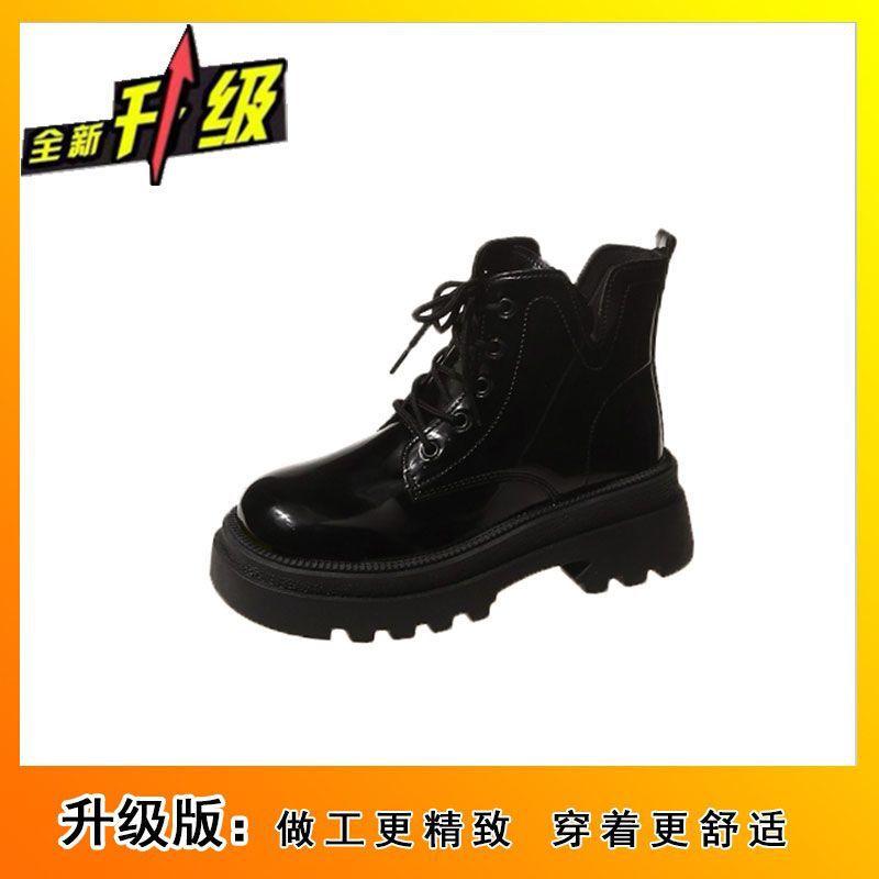 Medium heel heightening ins Martin boots women's versatile 2025 summer new British platform lace-up single boots show height short boots