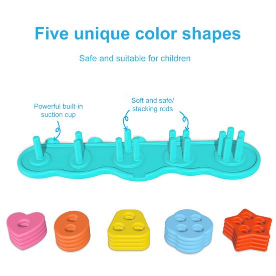 Baby Bath Toys 20 Textured Floating Pieces Stacking Bath Toy Silicone Color & Shape Sorter for Toddler Bathtub Learning
