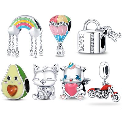 Tony Meow Charm-Anhänger aus 925er-Sterlingsilber, trendiger Regenbogen-Avocado-Ballon-Motorrad-Charm, für Armbänder, DIY-Herstellung