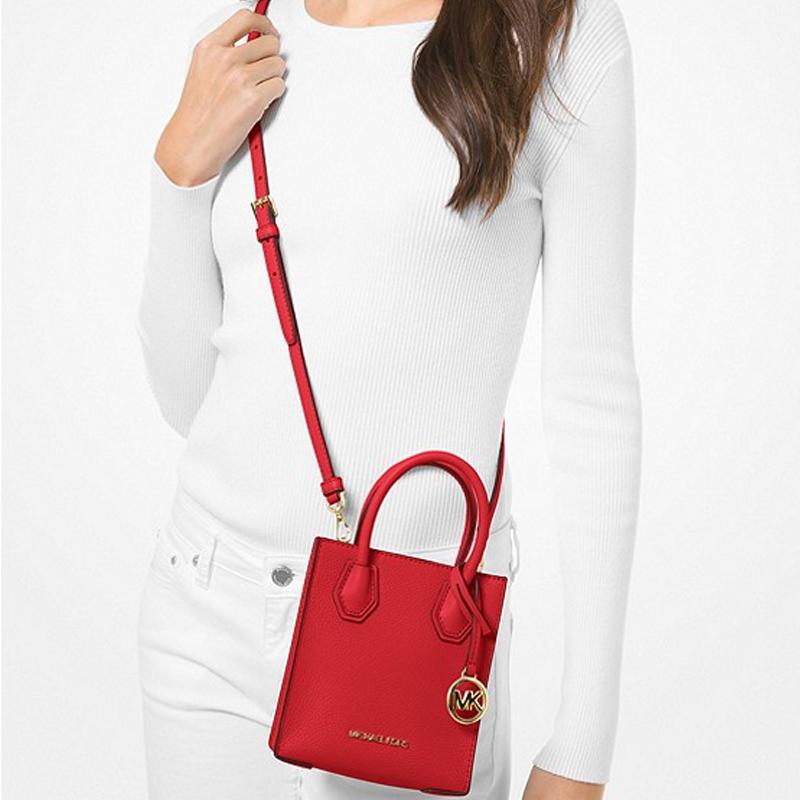 New MICHAEL KORS Mercer Cow Leather Trunk Bag, Handbag, Shoulder Bag, Crossbody Bag Mini Women's Red 35S1GM9T0L-FLAME