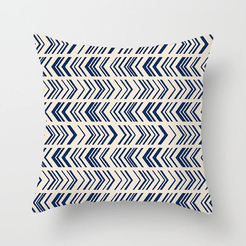 Peach Skin Pillowcase Blue and White Porcelain Geometric Print Abstract Sofa Cushion Cover Office Waist Pillow Cover