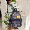 Schultasche Einfacher literarischer Rucksack Damen Große Kapazität Retro Vielseitig Karomuster Rucksack Freizeit Pendeln Klasse Schüler Schultasche