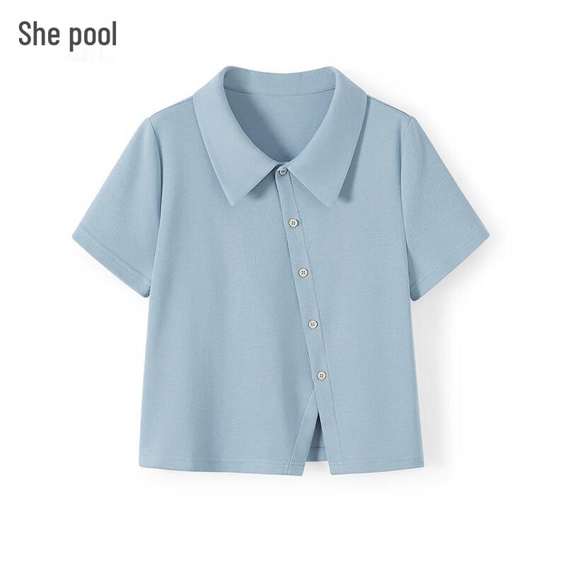

Women s Asymmetric Lapel Button-Up Slim Fit T-shirt L