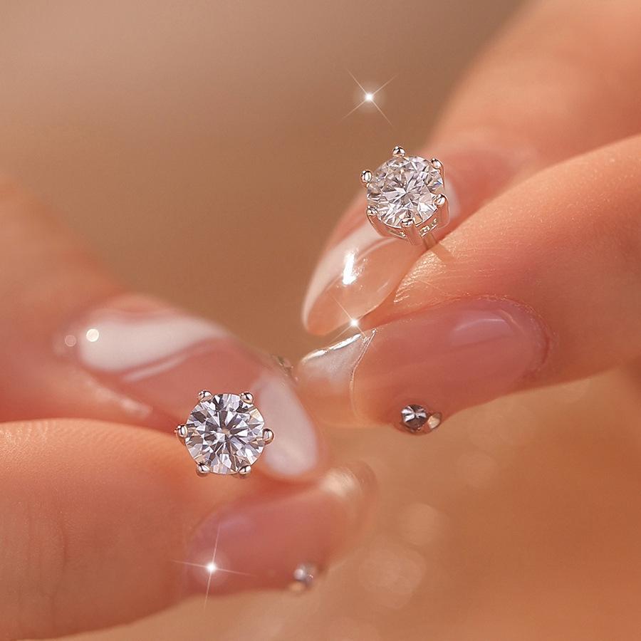 Kolczyki sztyfty z cyrkoniami ze srebra próby S925 pozłacane 14-karatowym złotem - koreański styl klasyczny