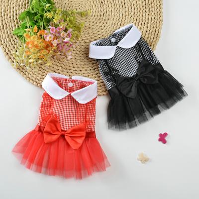 Bow-knot Decor Turndown Collar Apparel Two-legged Pet Skirt Puppy Dress for Summer Pet Clothing