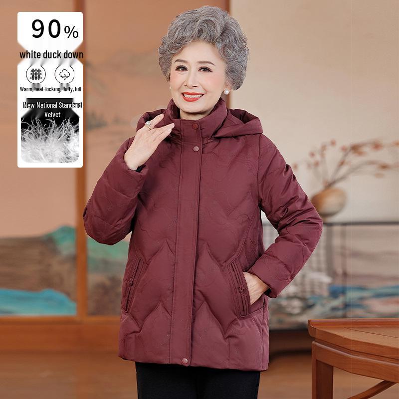 New Style Winter Red Cotton Jacket for Mom: Thickened Chinese-Style Coat for Middle-Aged & Elderly - Perfect for Weddings & Banquets.