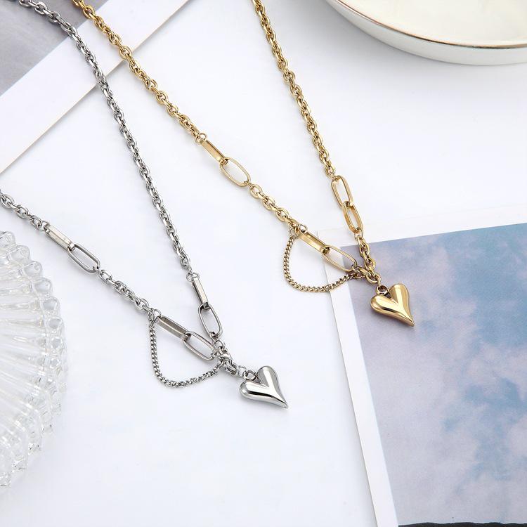 

European & American Cold Style Titanium Steel Heart Pendant Necklace for Women