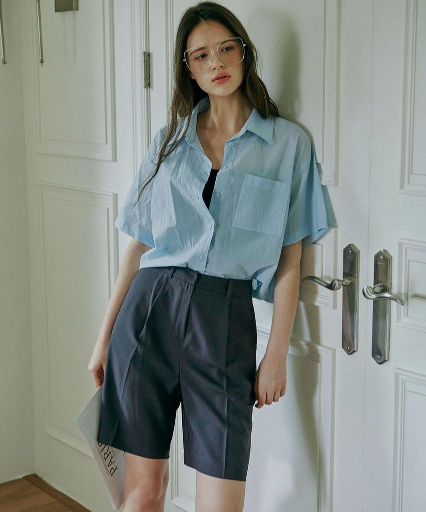 MALOUPE 2211 Single-Pleat Half Pants (Dark Gray)