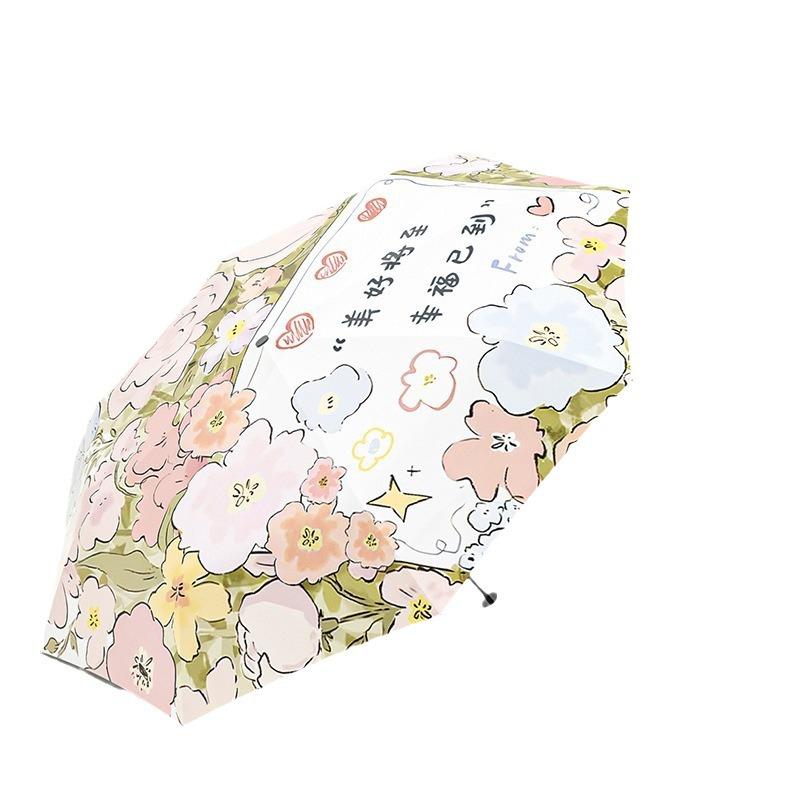 New three-fold durable folding umbrella digital flower pattern high value sunscreen hand open umbrella can be brushed