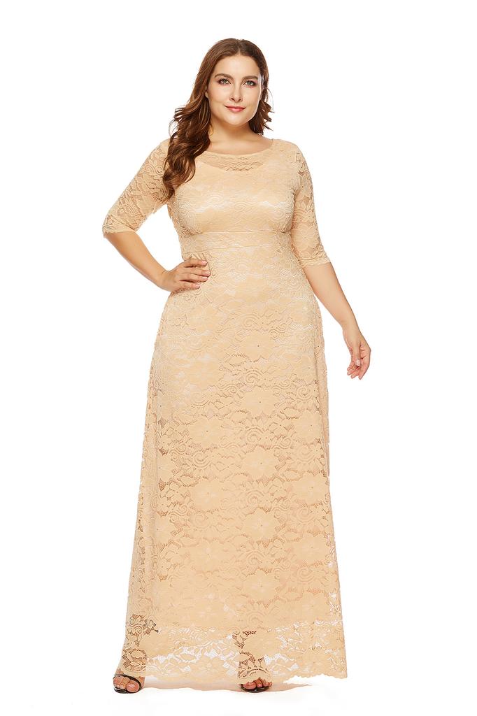 Large Size Women's New Lace Pocket Evening Dress Bridesmaid Dress