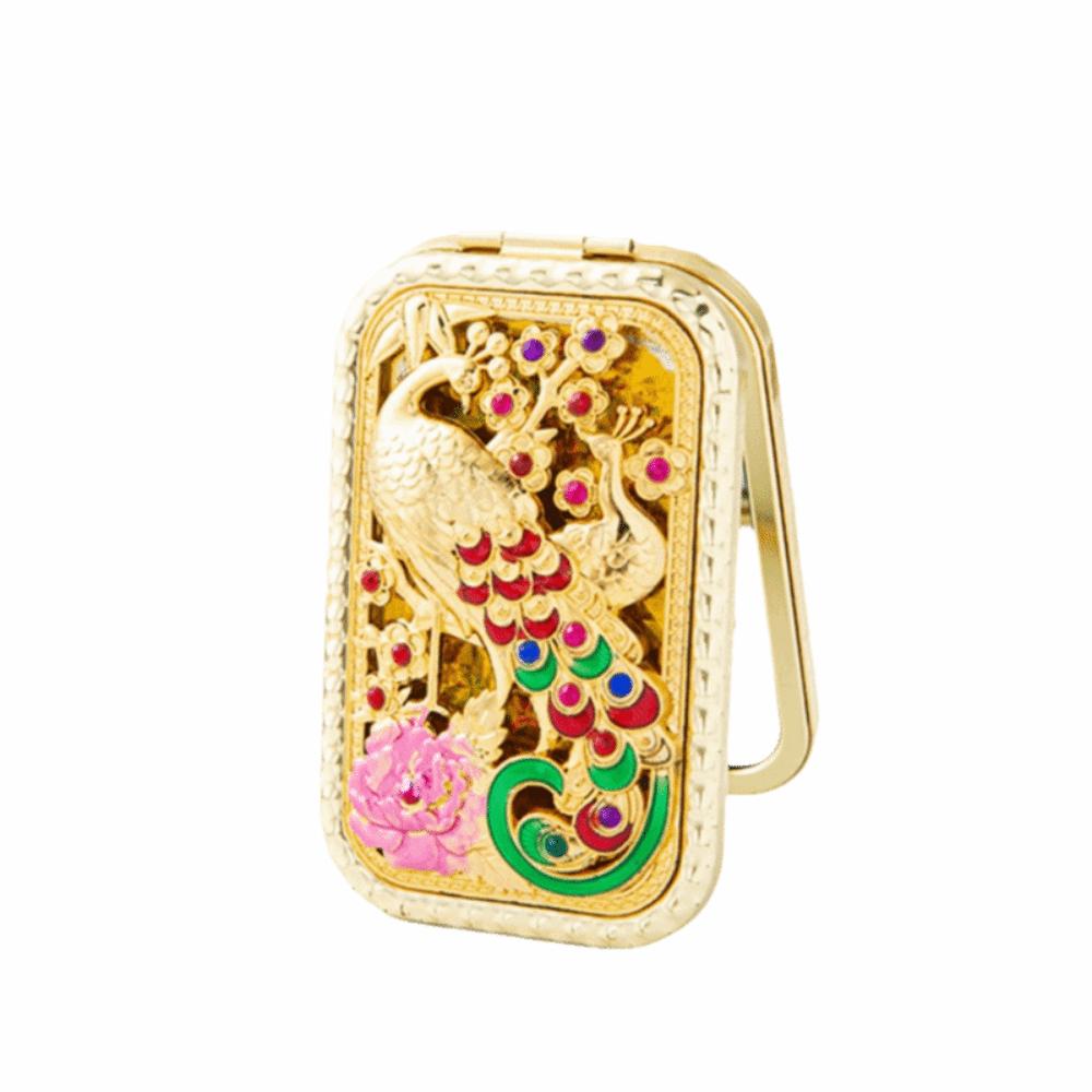 Square Compact Pocket Mirror Retro Double Sided Mirror Portable Peacock Makeup Mirror Beauty