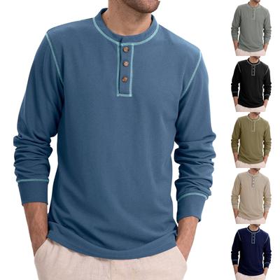 Men's Spring Solid Color Buttons Retro Long Sleeve Tops Men's Casual Fashion Tops