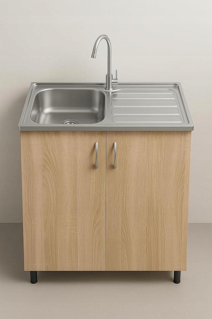 Single-Bowl Steel Sink with Faucet Hole & Faucet & Siphon, 80x60