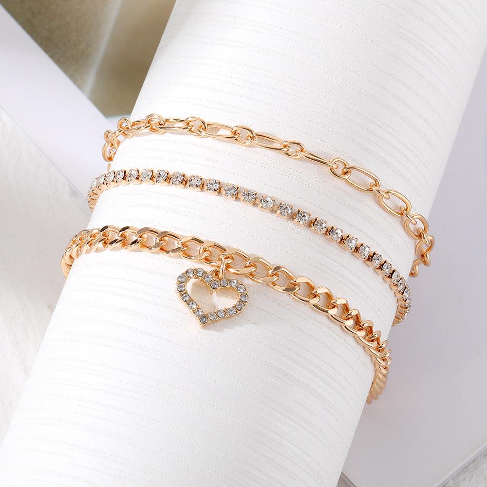 Accessories, Retro Imitation Pearl Chain Beaded Bracelet, Simple Alloy Love Rhinestone Versatile Bracelet