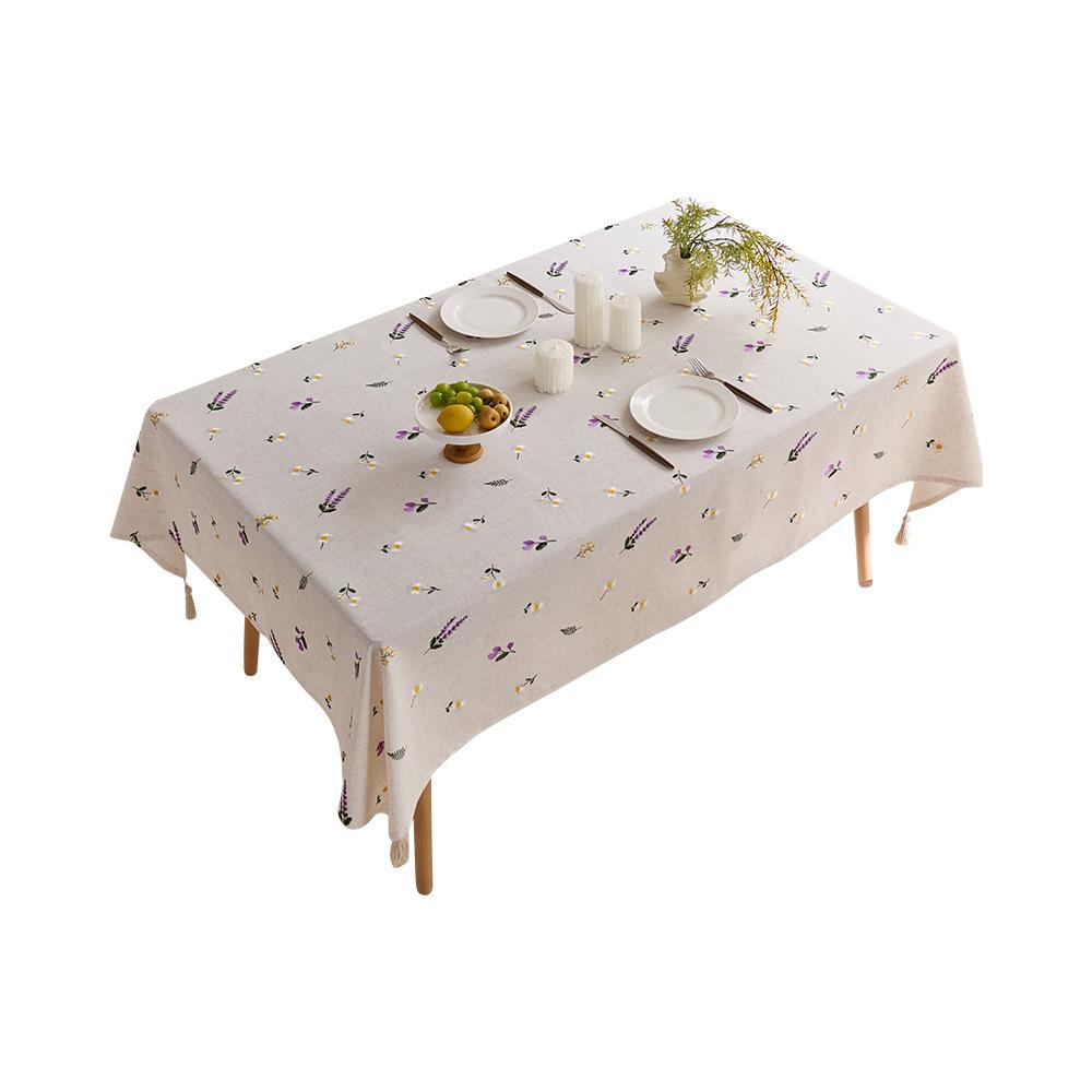 Polyester linen tablecloth waterproof lavender embroidery light luxury atmosphere decorative cloth coffee table tablecloth rectangular dining table