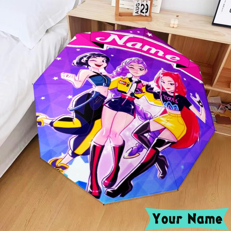 Custom Name Fantasy Night Trio K-Pop Umbrella, Foldable Umbrella Suitable for Outdoor Shopping Travel Sports, Exquisite Gift for Family