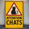Retro Yellow Black Cat Metal Sign Waterproof Rustproof Country Style Warning Plaque 7.87x11.81Inch 2D Flat Decor