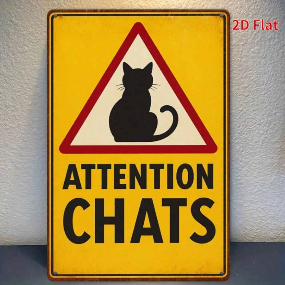 Retro Yellow Black Cat Metal Sign Waterproof Rustproof Country Style Warning Plaque 7.87x11.81Inch 2D Flat Decor