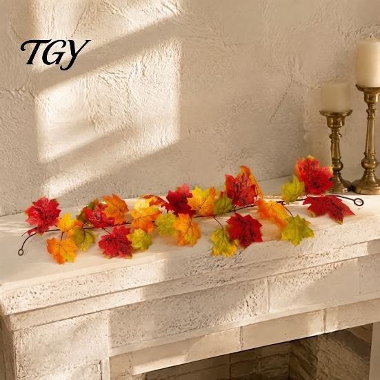 Artificial Plant Decor Fall Maple Leaf Garland, 3.3FT Bendable Autumn Foliage Vine, Theme Props for Thanksgiving Halloween Indoor Outdoor Home Mantle