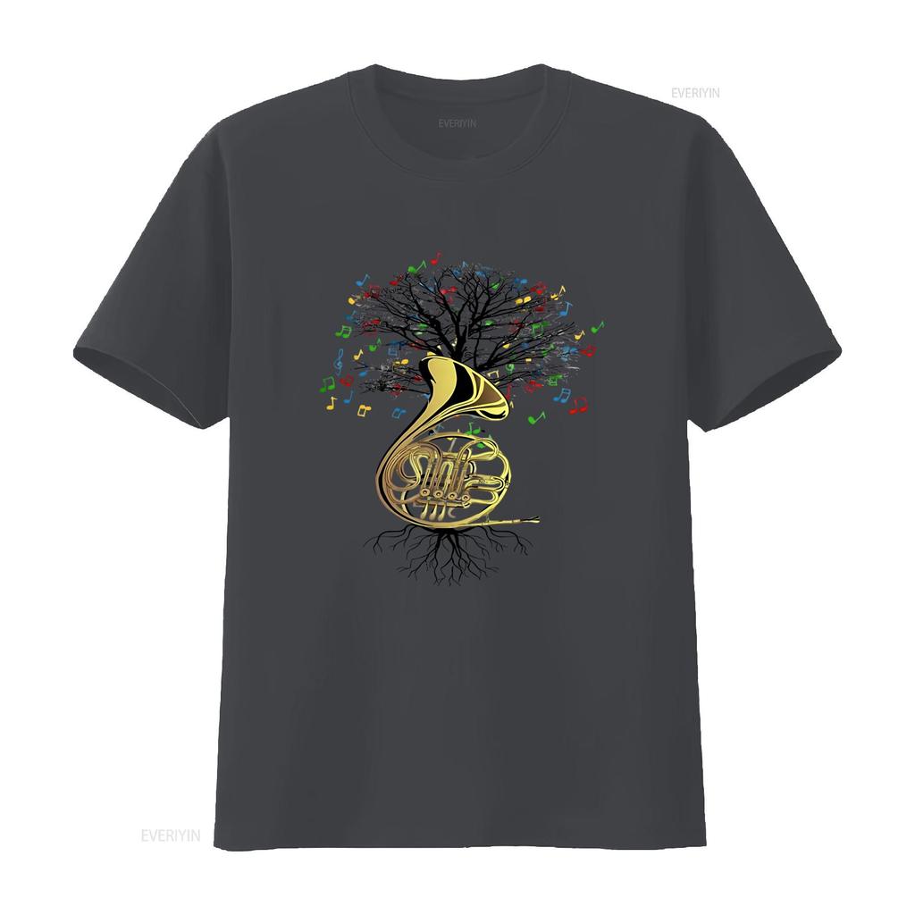 Stylish French Horn T Shirt with Musical Tree Design Perfect for Music Lovers Available in All Sizes vintage Washed Breathable