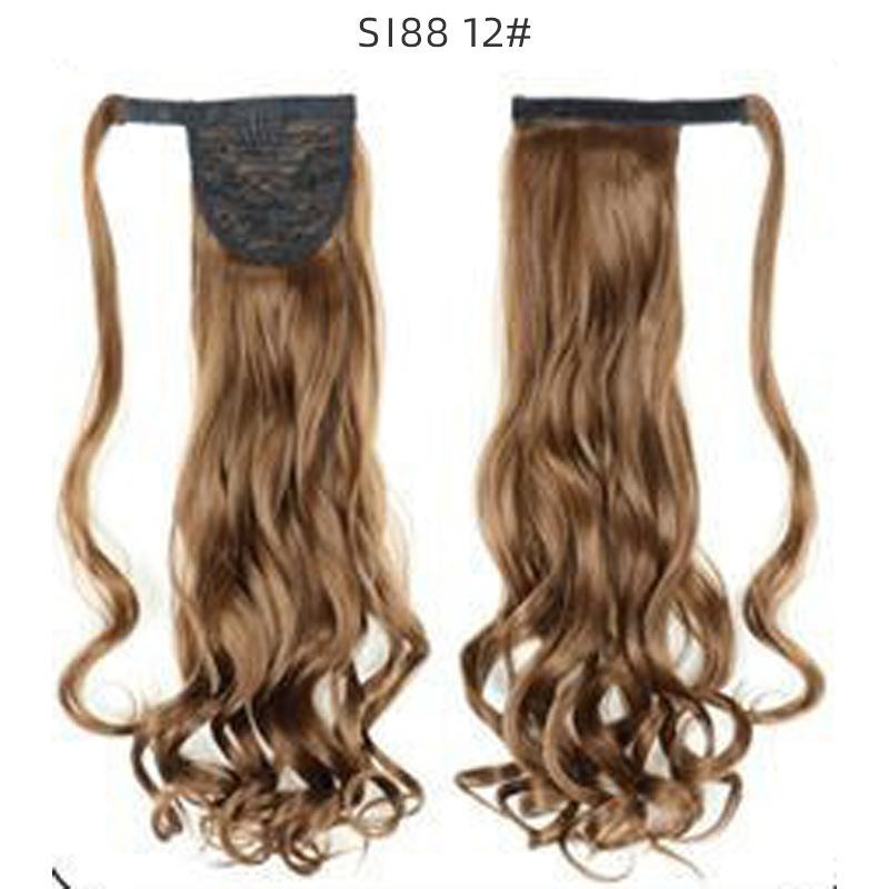 22" Long Ponytail Hair Extension Wrap Around Pony Tail Clip in Curly Wavy Synthetic Fake Hairpiece for Women Daily Life