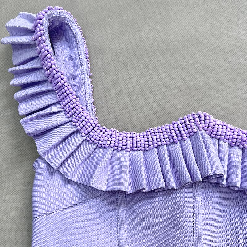 Purple Beaded Bandage Evening Dress - Sleeveless Socialite Style