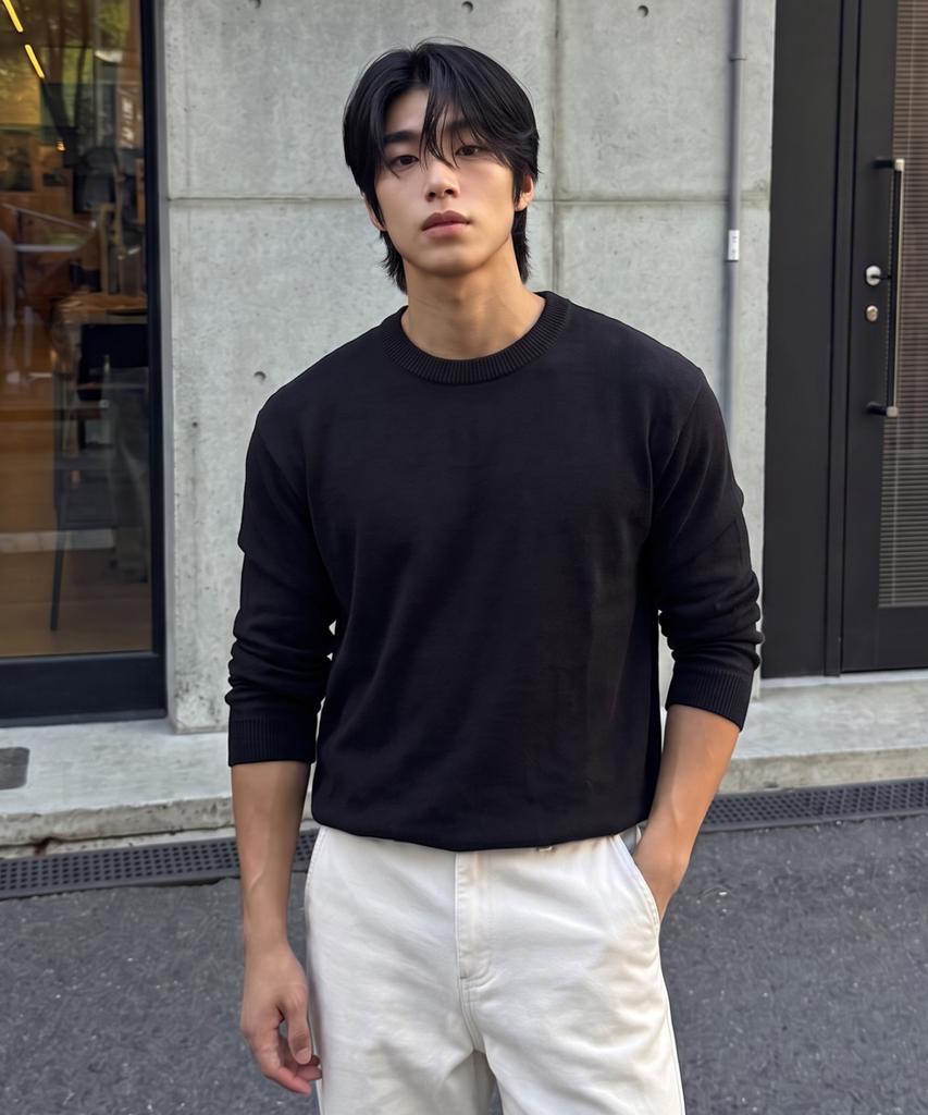 HERVINO Daily Crewneck Knit Sweater [Black]