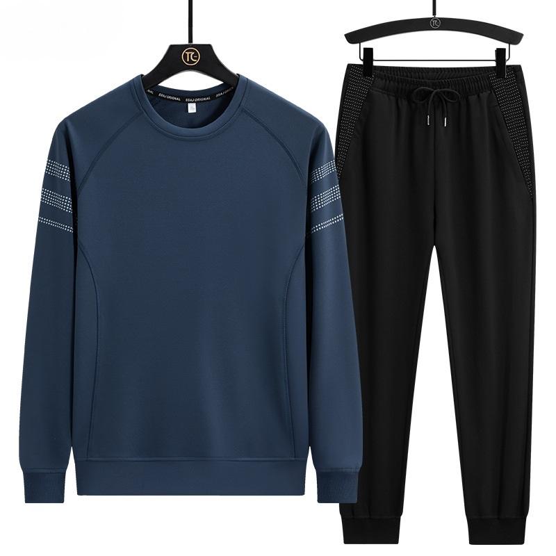 Herre Casual Sports Hettegenser Sett, Ungdomssport Løstsittende Rundhals Hettegenser Todelt Sett