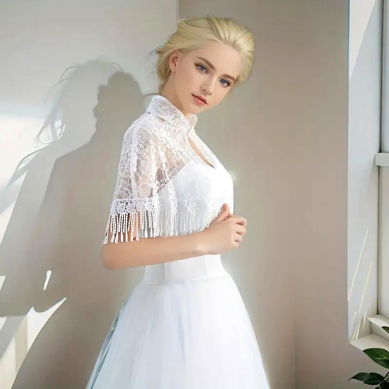 Dámské Společenské šaty Vyduté Jednobarevné Svatební plášť Střapec Pulovr Cape Krajka Šátek Svatební Tenký