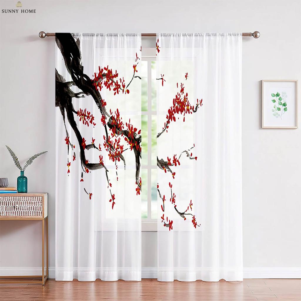 Set Of 2 Landscape Ink Painting Printed Curtains Black White Bedroom Living Room Study Decorative Made Polyester Great Window Treatment