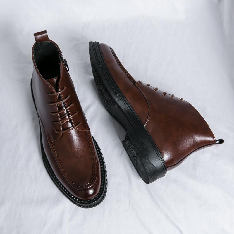 

Британские Зимние Новые Ботильоны на Шнуровке и Молнии с Лоскутной Вставкой из Лакированной Кожи с Острым Носком Мужские Повседневные Роскошные Высокие Ботинки Zapatos Hombre 6.5