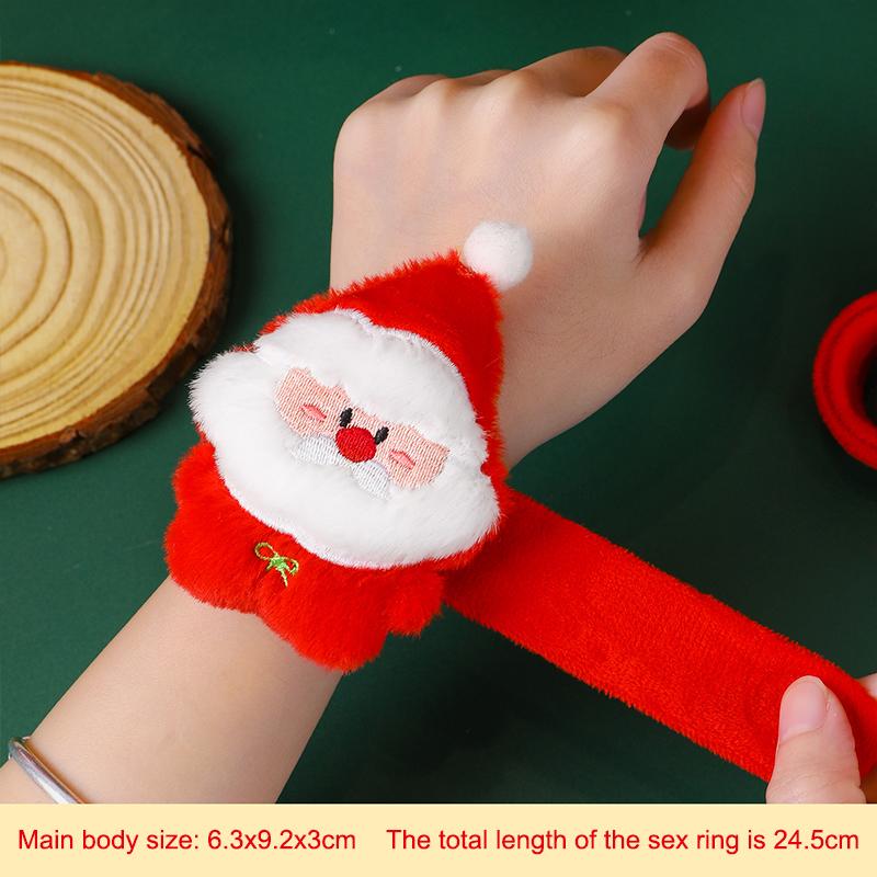 Christmas Slap Ring Bracelet Cute Cartoon Plush Elk Snowman Circle Bracelet For Xmas Children Gift Holiday Decor Wrist Band