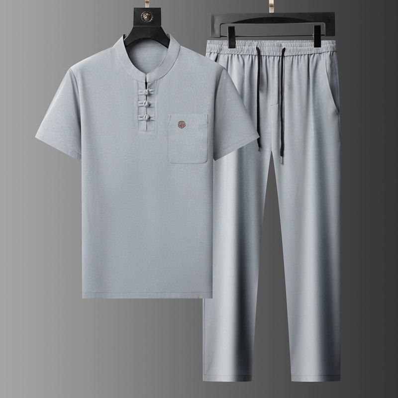 Chinese Style Shirts + Pants Summer Sportswear Men's Casual Sets Male Fashion Chinese Style Trousers
