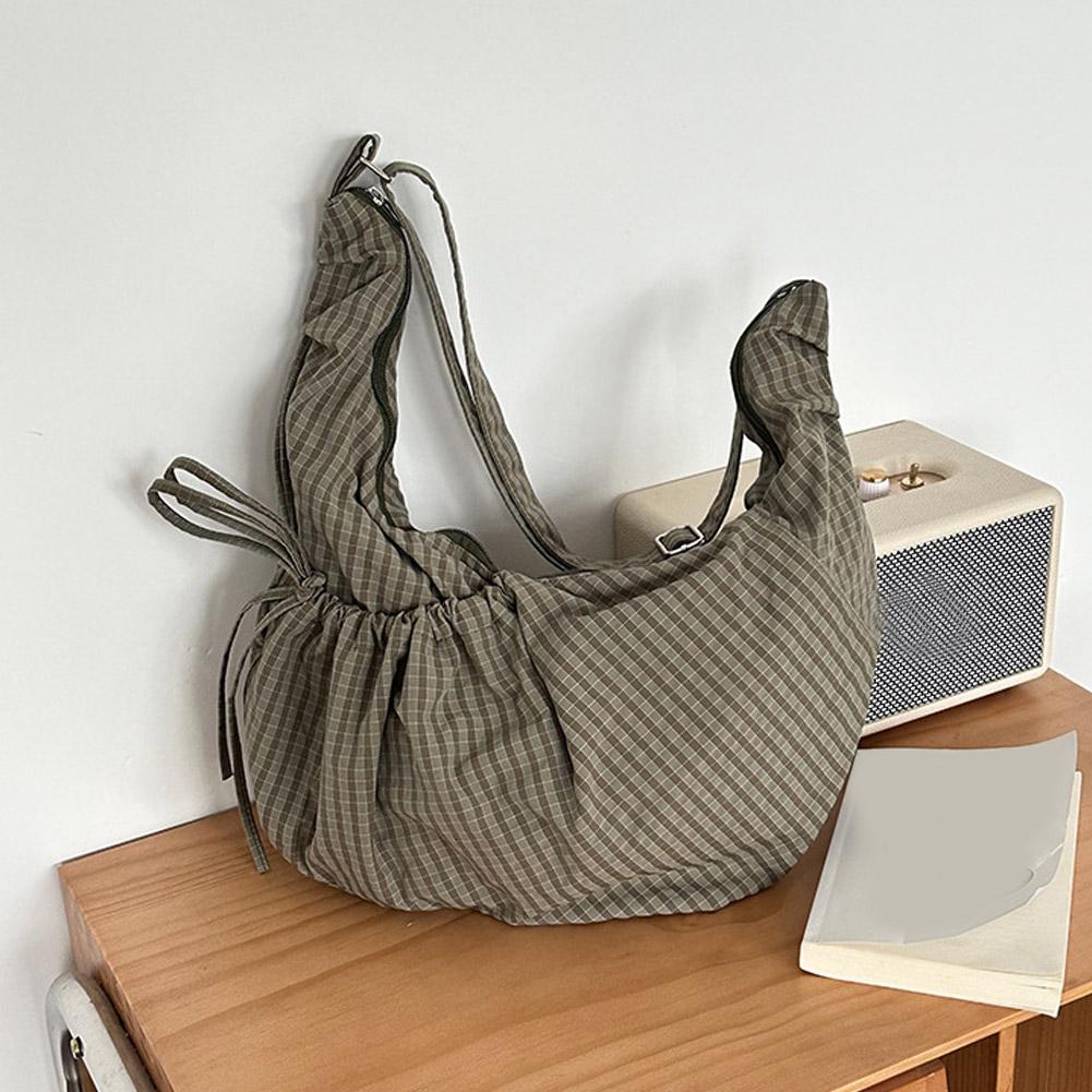 Retro Plaid Crossbody Bag Large Capacity Adjustable Strap Shoulder Bag Casual Daily Dumpling Bag Portable Travel Messenger Bag