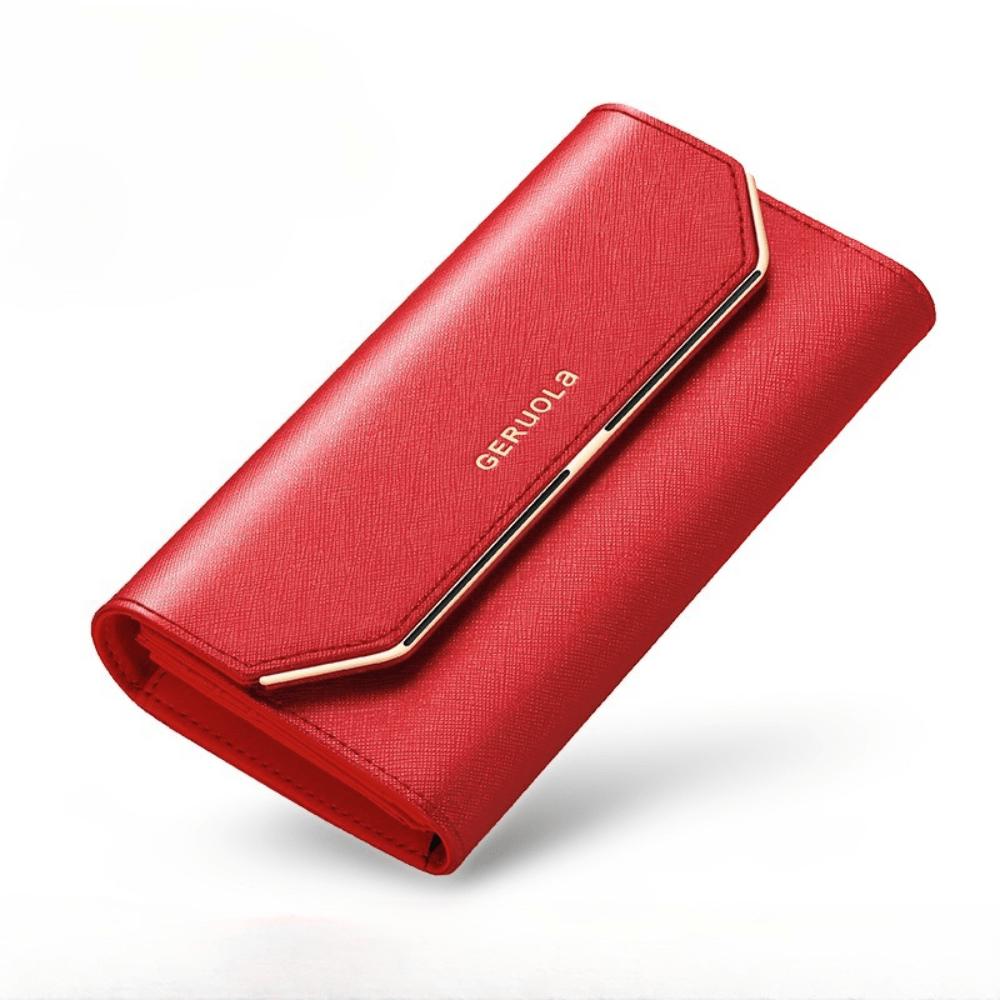Nouveau portefeuille femme long grande capacité multi-emplacements cartes pochette portefeuille sac téléphone portable Red multicolore