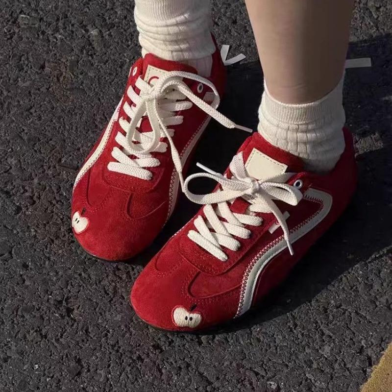 Edition Red Women's Spring New Versatile Round Head Casual Sneakers Lace-Up