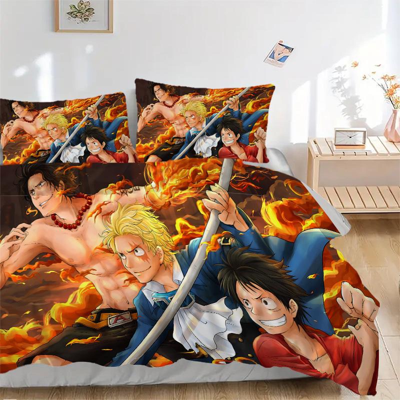 One Piece Adventure Print 3Pcs Bedding Setduvet Cover With 2 Bedropillowcase Home Birthday Gift