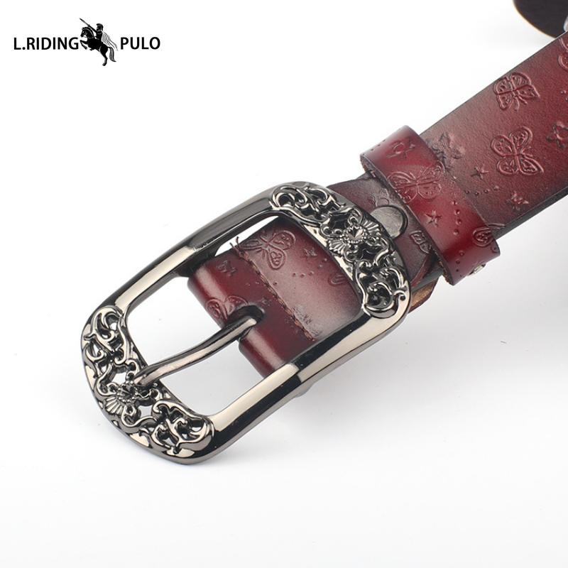 Dámské pásky Retro Všestranné Ražené Motýl Pravá Kůže Pásky Široké Hovězí Kůže Dámské Pásky