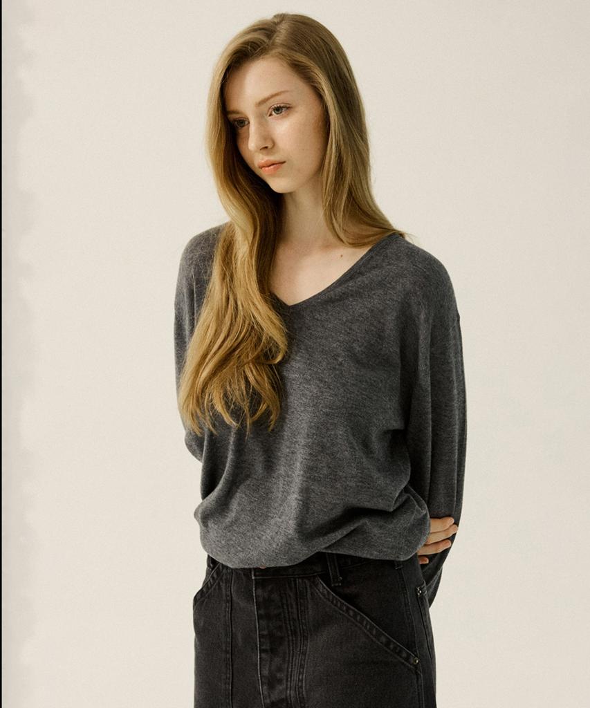 OATMEAL CAFE Timeless Essential V-Neck Knit - Gray