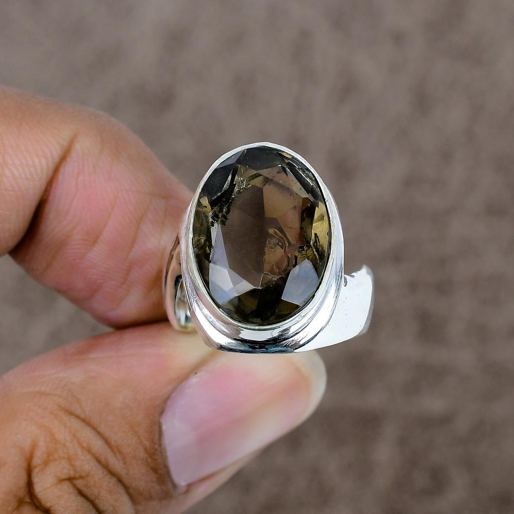 Smoky Topaz Genstone Handmade 925 Sterling Silver Jewelry Ring Size 8 KKG-501