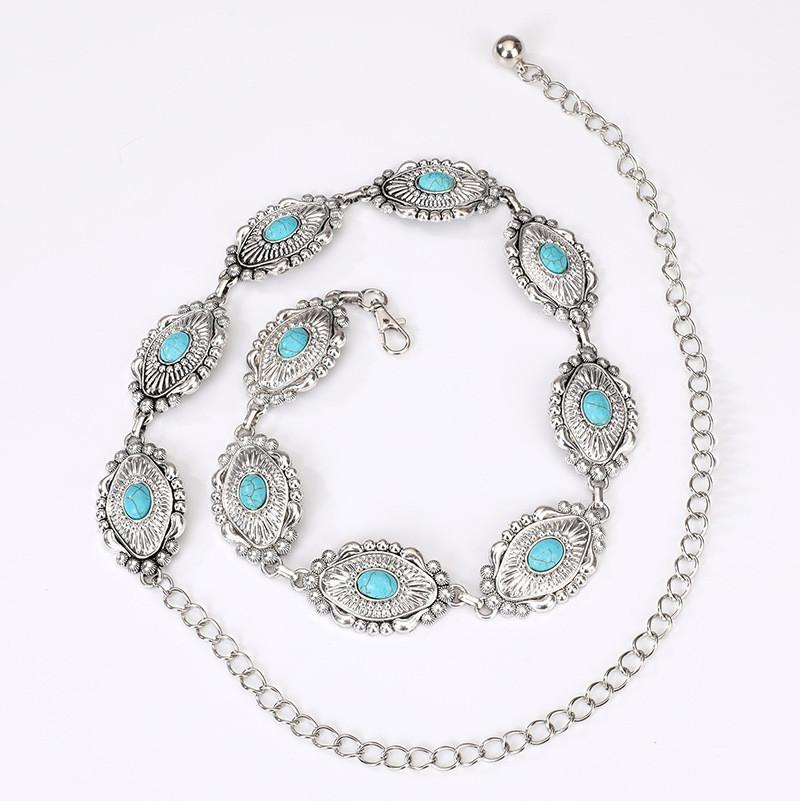 Bohemian Turquoise Waist Chain With Metal Accents For Summer Festival Fashion