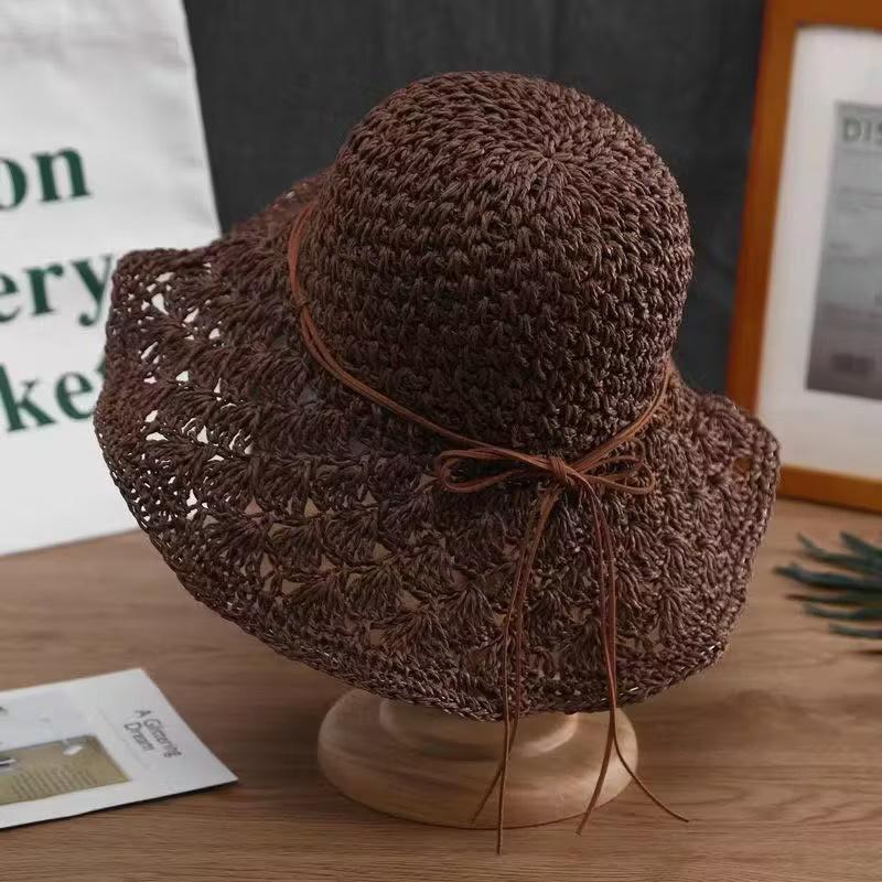 Handmade straw hat children's summer sunshade bucket hat versatile UV protection beach sun hat