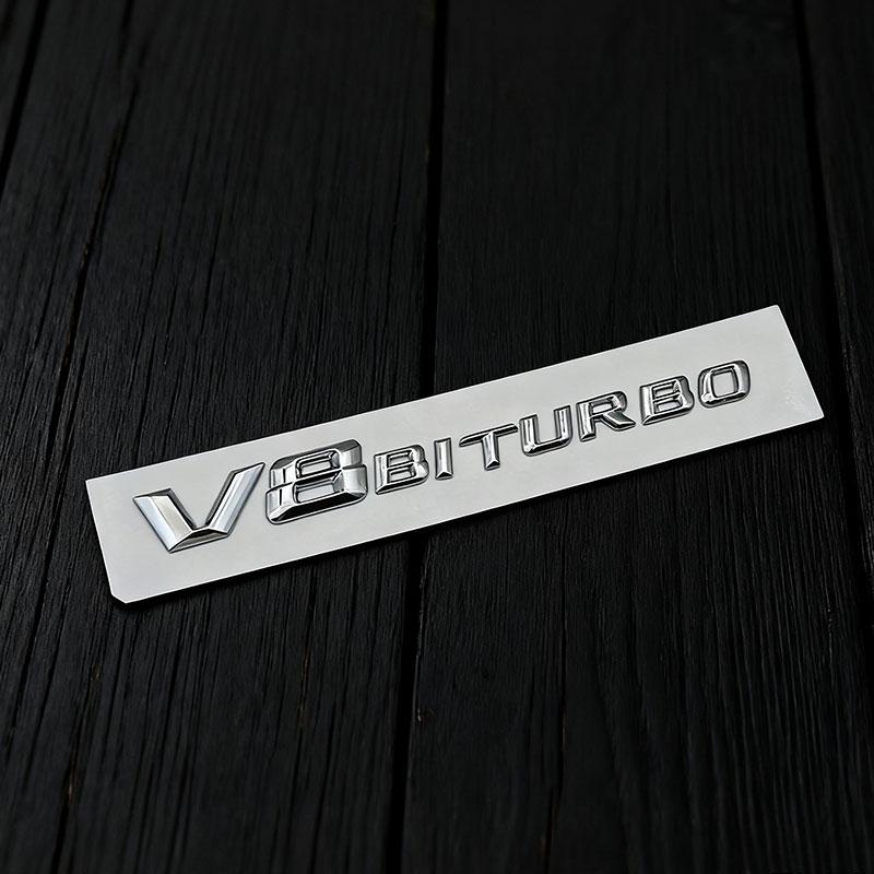 3d ABS Chrome Black Letters V8 BITURBO Logo Emblem Car Fender Side Stickers Badge For C63 E63 S63 GLC63 GLE63 G63 Accessories