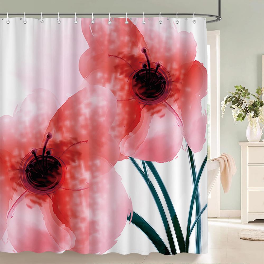 Beautiful Flowers Shower Curtains with hooks Waterproof Bath Curtains for Bathroom Home Decoration Floral Bathroom Curtain